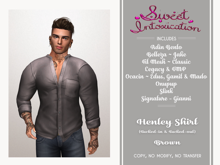 ::Sweet Intoxication:: Henley Tucked In/Out - Brown