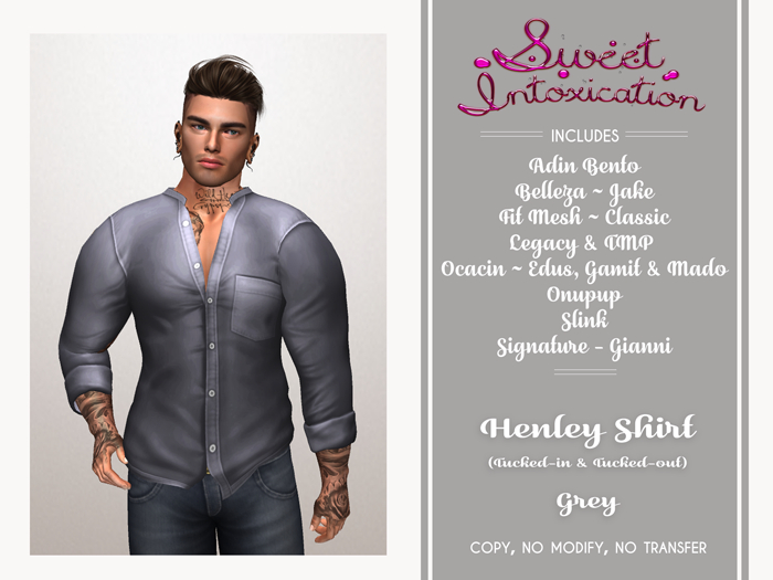 ::Sweet Intoxication:: Henley Tucked In/Out - Grey