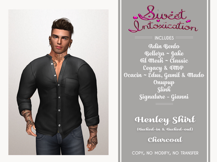 ::Sweet Intoxication:: Henley Tucked In/Out - Charcoal
