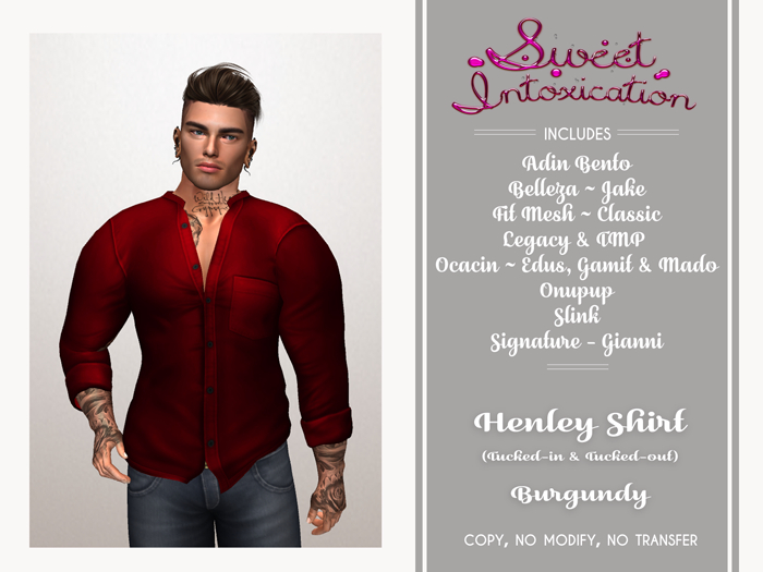 ::Sweet Intoxication:: Henley Tucked In/Out - Burgundy