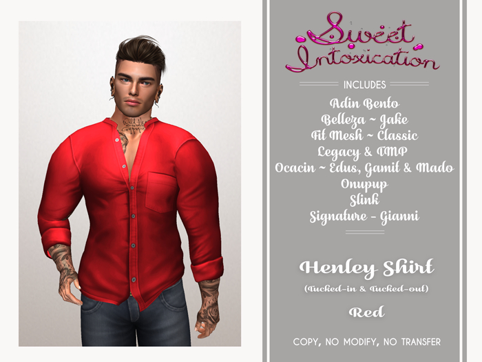 ::Sweet Intoxication:: Henley Tucked In/Out - Red