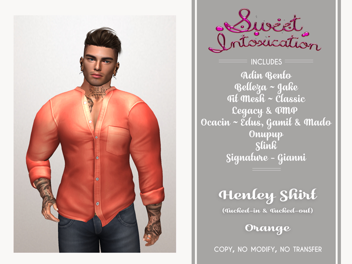 ::Sweet Intoxication:: Henley Tucked In/Out - Orange