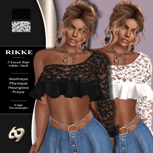 [69] Rikke 2 Laced Crop Tops (box) black white