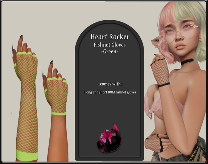 [MF] Heart Rocker Fishnet Gloves - Green (add)