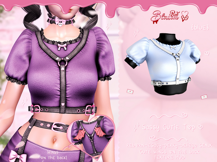 { Red Blossom } Sassy Little Devil Top { BLUE }