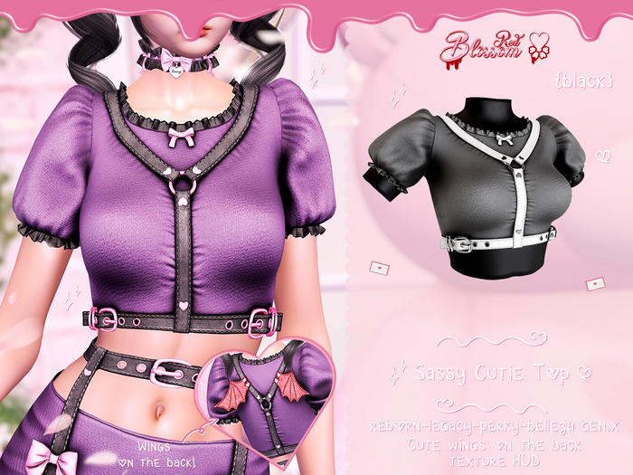 { Red Blossom } Sassy Little Devil Top { BLACK }