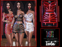Tsula Leather & Fishnet Garter Skirt Bustier Set, 70+ Colors, Kupra,Legacy,Maitreya,Petite,Belleza Freya . Luna Chelsea