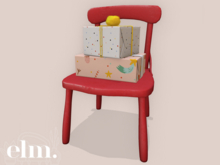 Elm. Whimsy Decor ~ Red Chair & Present Stack
