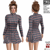 BELTED TWEED DRESS,CL&MESH BODY