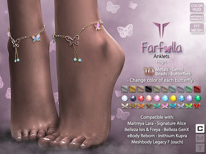 **RE** Farfalla Anklets - Maitreya, Belleza, Meshbody, GenX, eBODY - Kupra