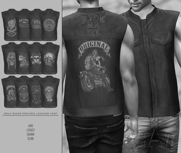 GAW Rolf Biker Printed Leather Vest DEMO