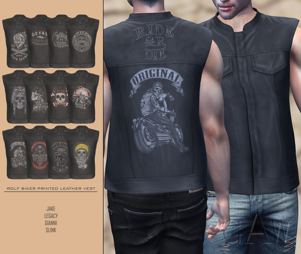 GAW Rolf Biker Printed Leather Vest FATPACK