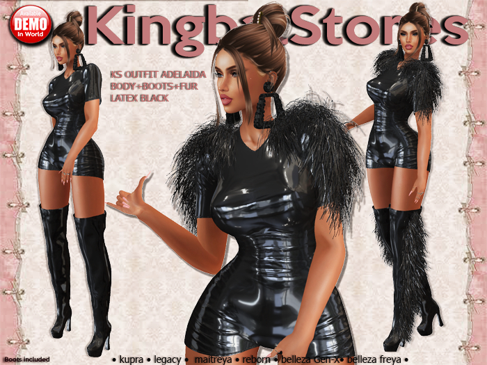KS OUTFIT ADELAIDA BODY+BOOTS+FUR LATEX BLACK