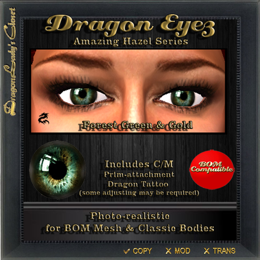 Dragon Eyez, Amazing Hazel Series - Forest Green & Gold