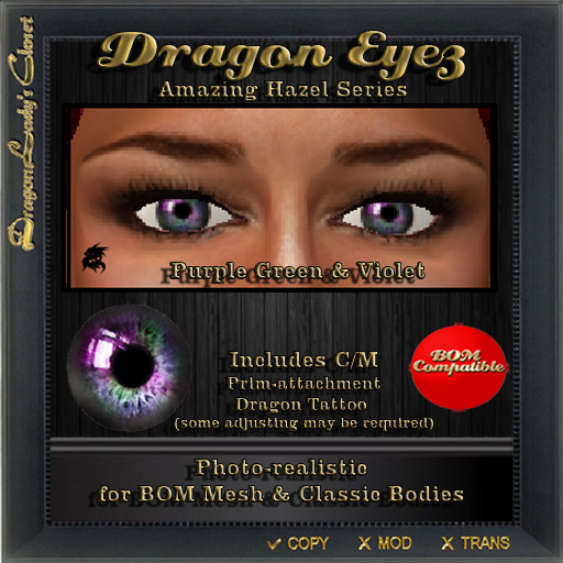 Dragon Eyez, Amazing Hazel Series - Purple, Green & Violet