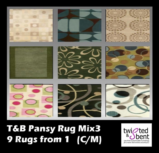9 Rugs From One - Texture Changing Area Rug Pansy Mix3