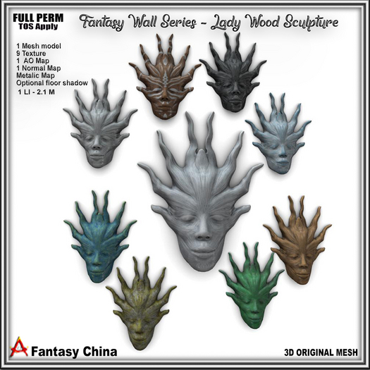 Full Perm Fantasy Wall Series - Lady Wood Sculpture