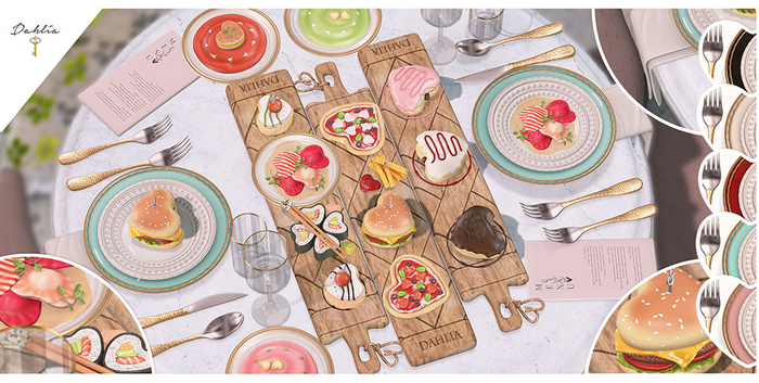 Dahlia - Romantic Dinner - Place Setting - FATPACK - Interactive Dining Experience - Four Course Meal Dinner - Stemware