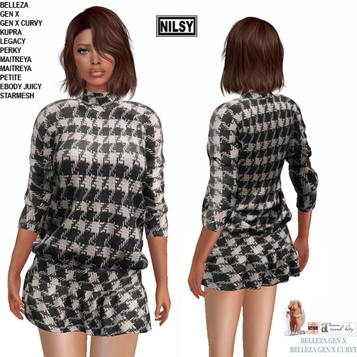 TWEED FLARED DRESS,MESH BODY
