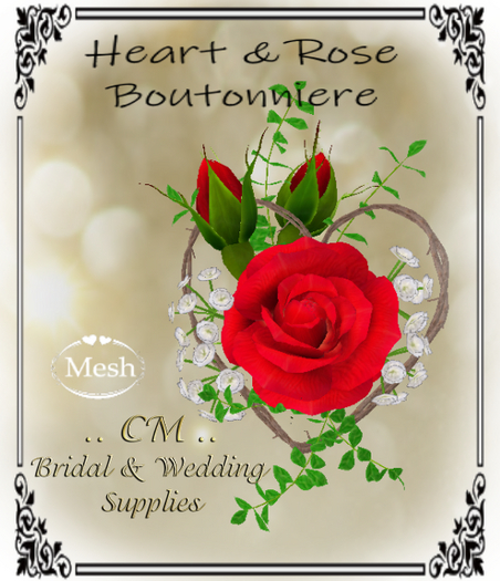 CM..Heart & Rose Boutonniere Red