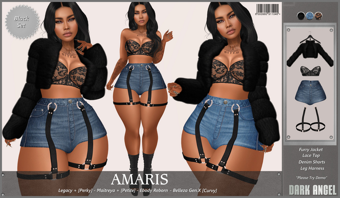 Dark Angel : Amaris Set - Black Legacy + [Perky] - Maitreya + [Petite] - Reborn - Belleza Gen.X [Curvy]