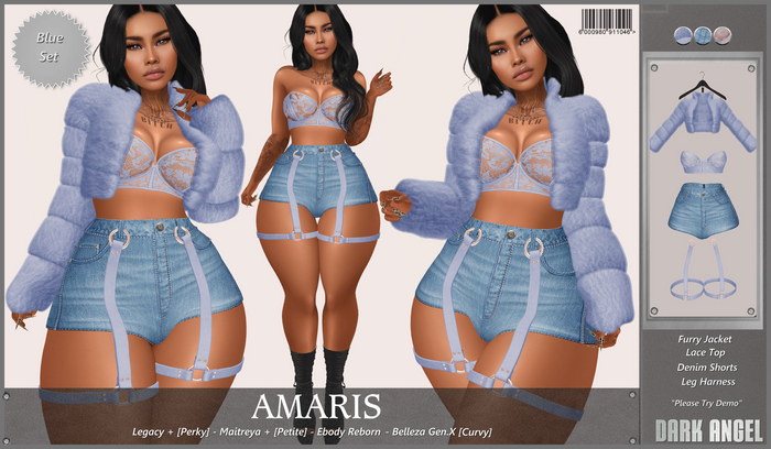 Dark Angel : Amaris Set - Blue Legacy + [Perky] - Maitreya + [Petite] - Reborn - Belleza Gen.X [Curvy]