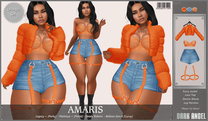 Dark Angel : Amaris Set - Orange Legacy + [Perky] - Maitreya + [Petite] - Reborn - Belleza Gen.X [Curvy]