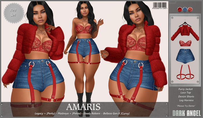 Dark Angel : Amaris Set - Red Legacy + [Perky] - Maitreya + [Petite] - Reborn - Belleza Gen.X [Curvy]