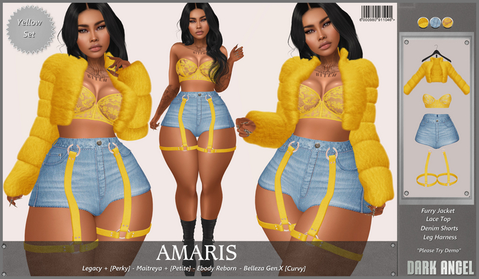 Dark Angel : Amaris Set - Yellow Legacy + [Perky] - Maitreya + [Petite] - Reborn - Belleza Gen.X [Curvy]