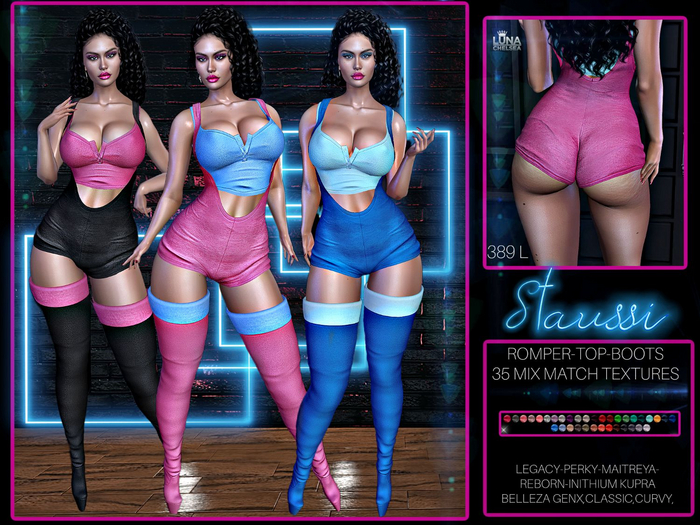 Staussi , Romper, Top, Boots Set, 35 textures Pack, Mix and Match, .Luna Chelsea