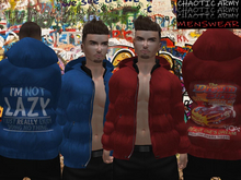 CHAOTIC ARMY - PADDED PUFFER JACKET BLUE "LAZY" & RED "DREAMS CAR" GRAPHIC SET - BELLEZA JAKE