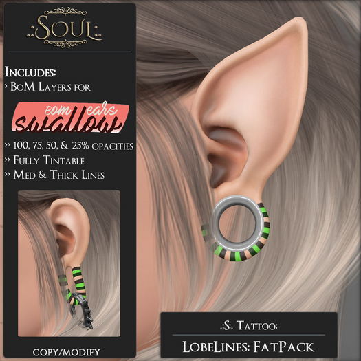 .:S:. Tattoo: Swallow: LobeLines: Med&Thick