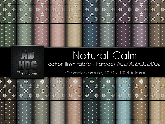AD HOC - NATURAL CALM - Fatpack A02-B02-C02-D02 - Cotton Linen Fabric (daisy flowers & polka dots)