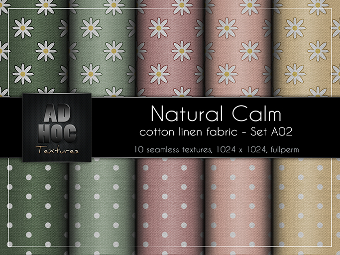 AD HOC - NATURAL CALM - Set A02 - Cotton Linen Fabric (daisy flowers & dots)