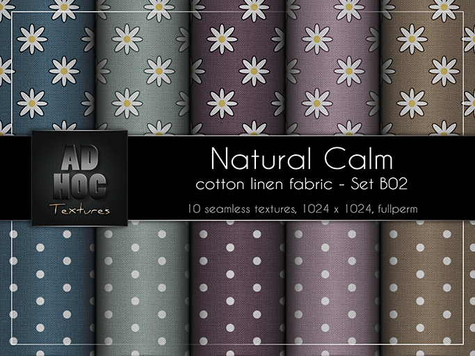AD HOC - NATURAL CALM - Set B02 - Cotton Linen Fabric (daisy flowers & dots)