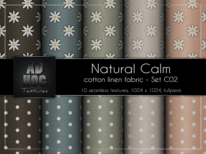 AD HOC - NATURAL CALM - Set C02 - Cotton Linen Fabric (daisy flowers & dots)