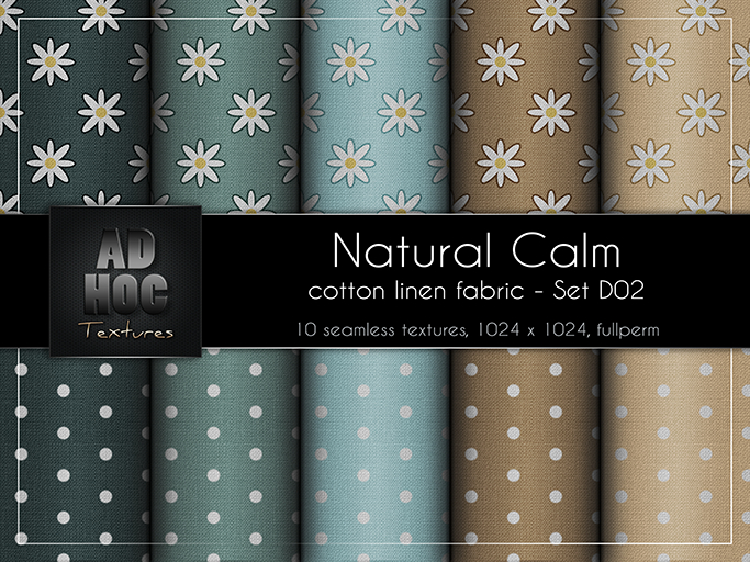 AD HOC - NATURAL CALM - Set D02 - Cotton Linen Fabric (daisy flowers & dots)