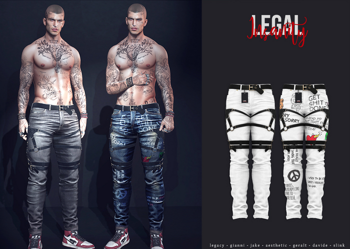 Legal Insanity - Bruce harness denims white