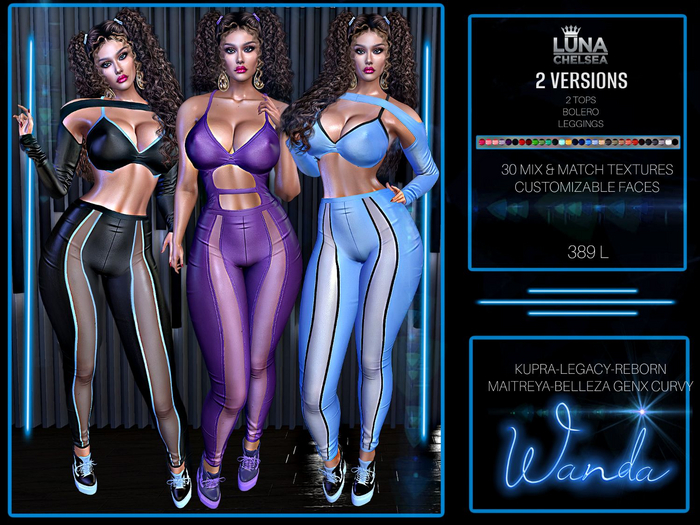 Wanda Set, 2 Outfits in 1,30 Mix Match Texures. 2 Tops,Leggings,Customizable Faces,. Luna Chelsea