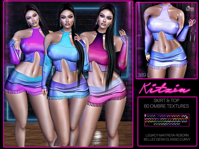 	Kitzia Top & Fringe Skirt Set, 60 Ombre textures,. Luna Chelsea