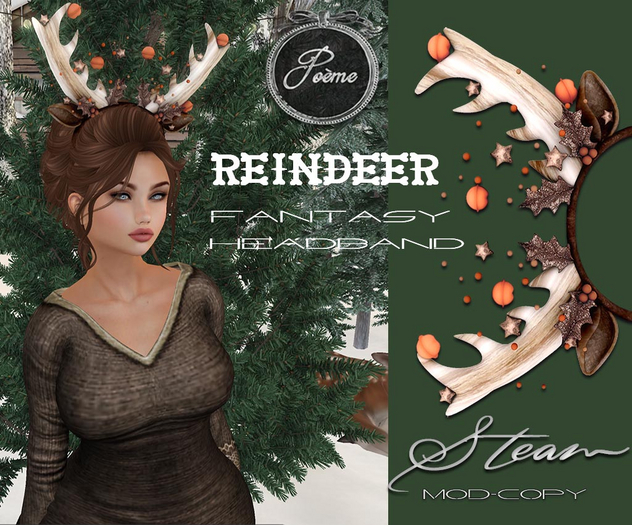 Second Life Marketplace {Poeme} Reindeer Fantasy Headband (Steam)