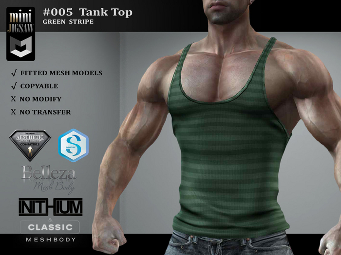 [ mJ ] #005 Striped Tank Top - Green Stripe