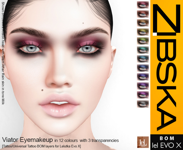 Zibska Evo X ~ Viator Eyemakeup in 12 colors with 3 transparencies in tattoo and universal tattoo BOM
