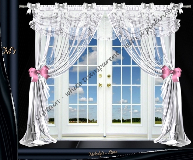 M's - Curtain - white transparent - with a pink ribbon
