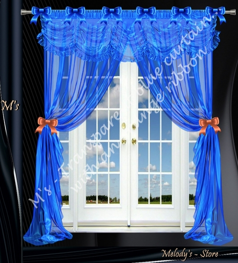 M's - Transparent blue curtain... with an orange ribbon