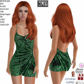 GREEN PAIETTE DRESS WITH SLIT,CL&MESH BODY