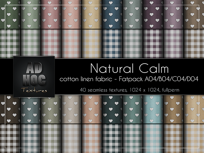 AD HOC - NATURAL CALM - Fatpack A04-B04-C04-D04 - Cotton Linen Fabric (hearts & gingham)