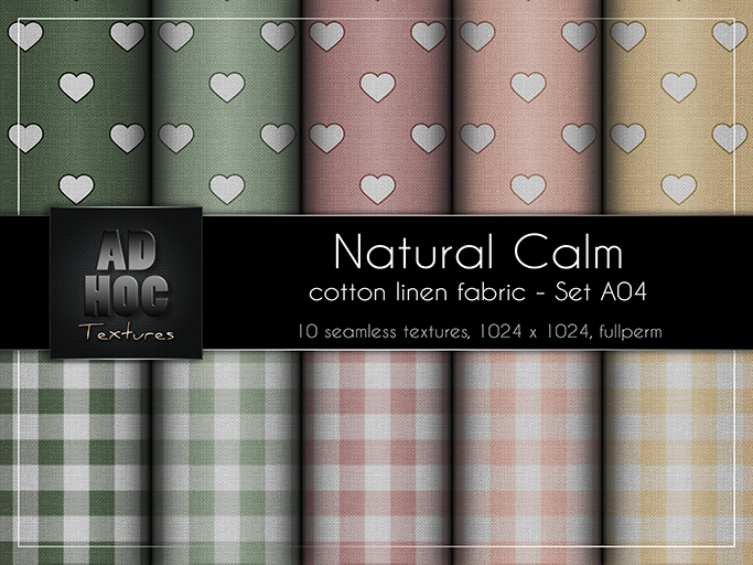AD HOC - NATURAL CALM - Set A04 - Cotton Linen Fabric (hearts & gingham)