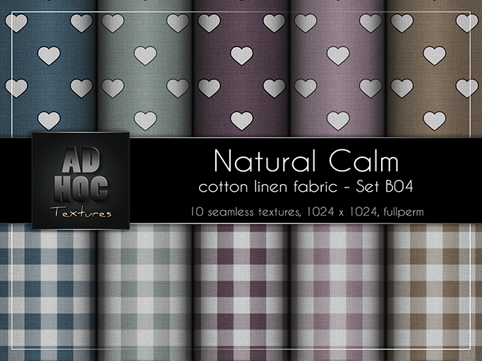 AD HOC - NATURAL CALM - Set B04 - Cotton Linen Fabric (hearts & gingham)