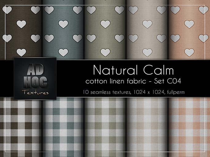 AD HOC - NATURAL CALM - Set C04 - Cotton Linen Fabric (hearts & gingham)